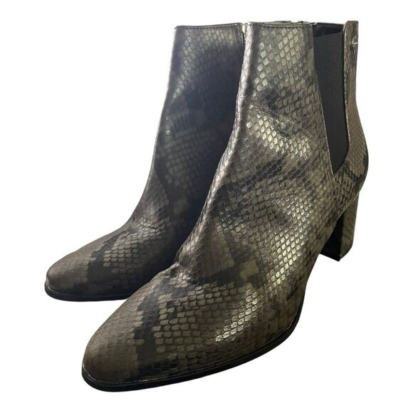 Calvin Klein Fiona Women's Gray Snake Print Ankle Fall Bootie Side Zip 7.5 Work - Picture 1 of 1